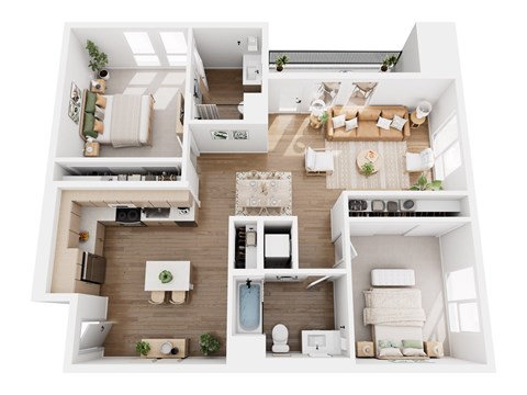 Floor plan for 2 beds, 2 baths, 1223 sqft